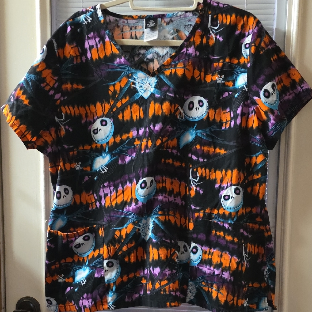 Vibrant Black and Orange Short Sleeve Scrub Top